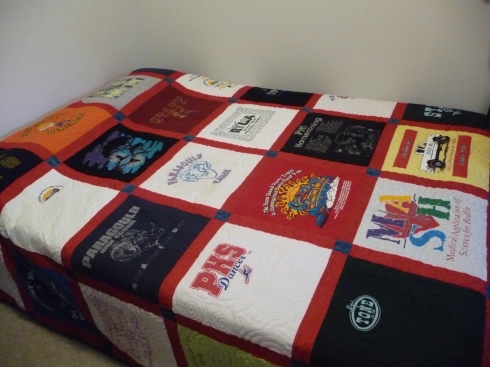 I used 30 of my high school t-shirts for this full-sized quilt.
